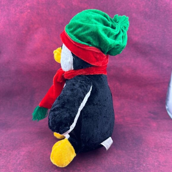 HOLIDAY CHRISTMAS PINQUIN 10" PLUSH TOY w/HAT, SCARF & STOCKING - Picture 4 of 7